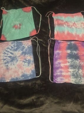 Tie-Dye Drawstring Backpack - Pink, Blue & Green